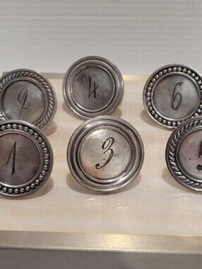 Pottery Barn Set Of 6 Napkin Rings Silver Disk Monogramed Numbers 1 Thru 6